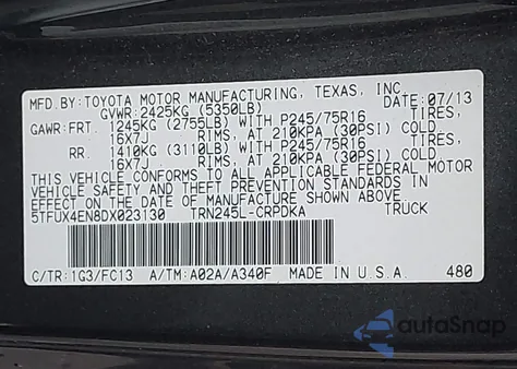 2013 Toyota Tacoma from USA, damaged, VIN 5TFUX4EN8DX023130